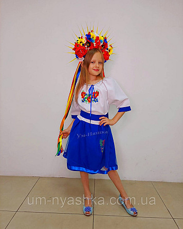Синя вишита сукня плаття вишиванка з коротким рукавом Квіткова Кривий Ріг - фото 5