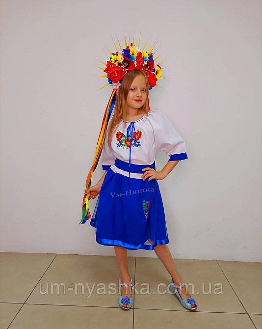 Синее платье вышиванка с коротким рукавом Цветочная Кривой Рог - изображение 5