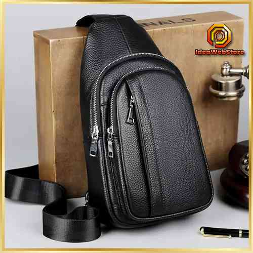 Шкіряна нагрудна чоловіча сумка слінг чорна TIDING BAG Київ