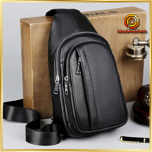 Шкіряна нагрудна чоловіча сумка слінг чорна TIDING BAG Київ - фото 1