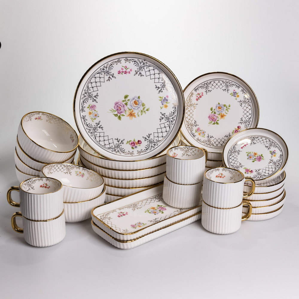 Столовий набір посуду тарілок і чашок 32 предмети на 6 персон «Золотий Кант» порцеляновий TH-32 SBR Київ - фото 1