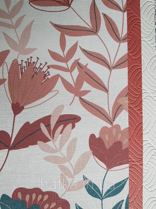 Шпалери вінілові Lutece Melody 51194503 квіти листя бордові рожеві зелені на світло-рожевому тлі Київ - фото 2
