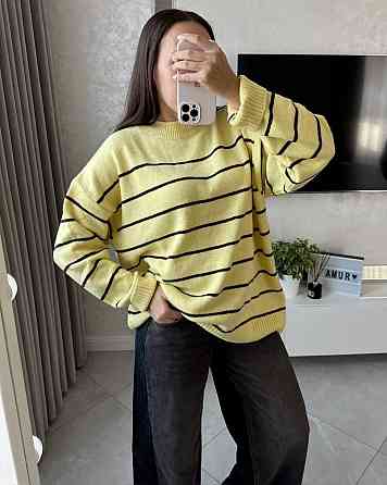 Жіночий затишний оверсайз светр у смужку машинне в'язання Жовтий Одеса