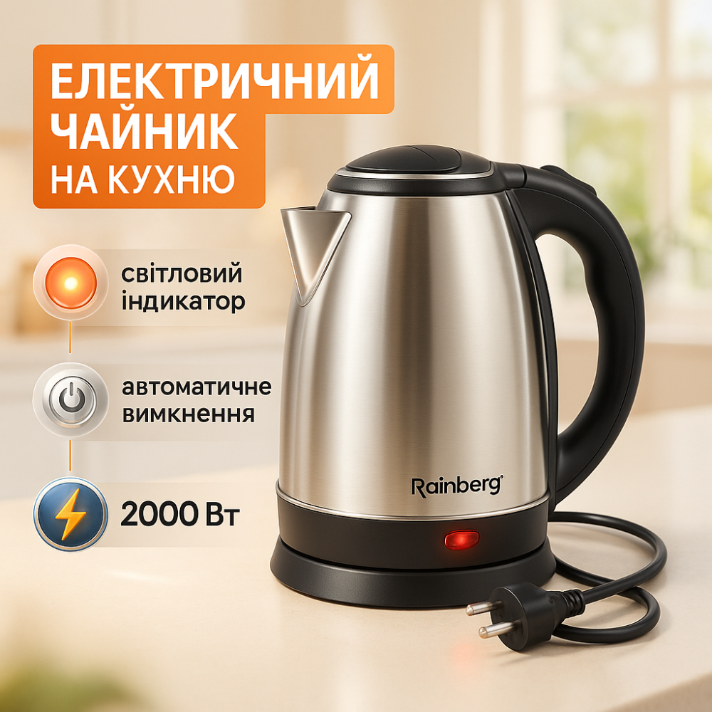 Тихий бытовой чайник Rainberg, Удобный электрический чайник для кухни Мощный электрический ND-47 Львов - изображение 12