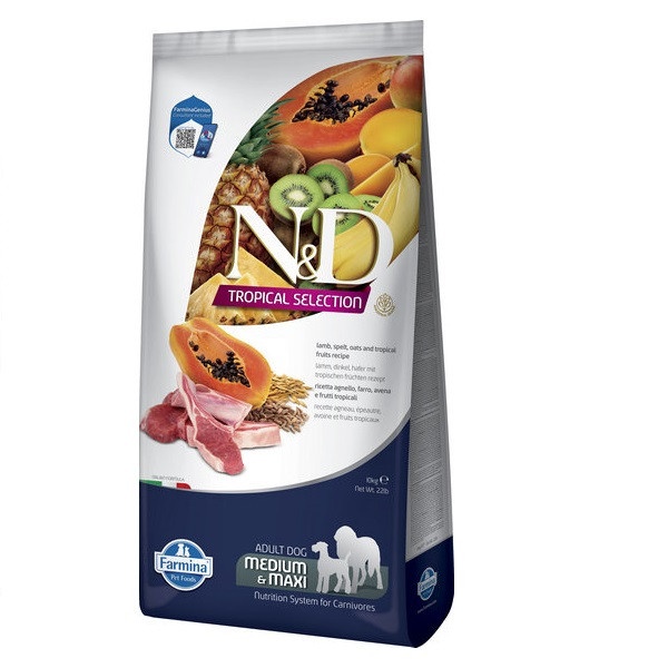 Сухий низькозерновий корм Farmina N&D Tropical Selection для дорослих собак середніх і великих порід з ягням і тропічними фруктами, 10 кг Київ - фото 1