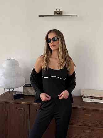 Жіночий повсякденний костюм-трійка: кофта топ і штани з мікродайвінгу Чорний, 42/46 Одеса