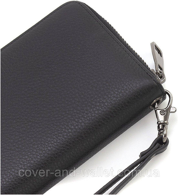 Черный женский кожаный кошелек клатч на молнии с ремешком Marco Coverna Киев - изображение 6