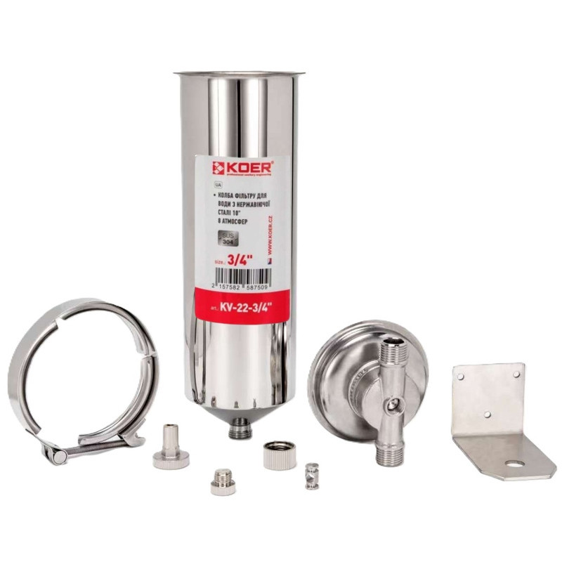 Колба фильтра для воды из нержавеющей стали Koer KV-22-3/4 8 атм. 3/4