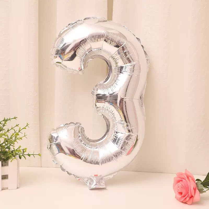 Шарик цифра 3 фольгированная 32 дюйма серебристый Киев - изображение 1