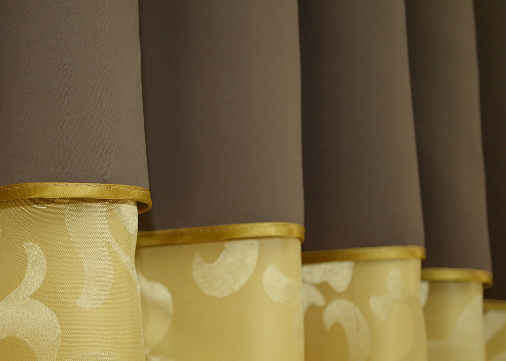 Кухонные шторы VR-Textil № 073к с ламбрекеном и подхватами золотистый с коричневым 270х150 см (59-953) Киев - изображение 5