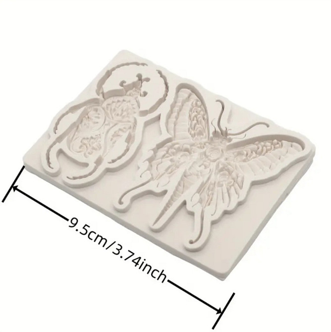 Молд силиконовый Бабочка и жук 95 на 65 мм серый Киев - изображение 2