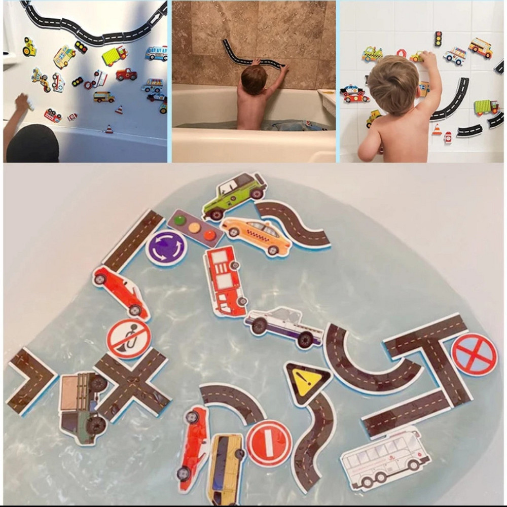 Набір іграшок для ванної дороги та транспорту 23 шт різнокольоровий Київ - фото 2