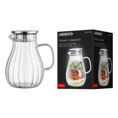 Глечик Ardesto Iceberg, 1500мл, боросилікатне скло, нержавіюча сталь, прозорий (AR2615GA) Вінниця