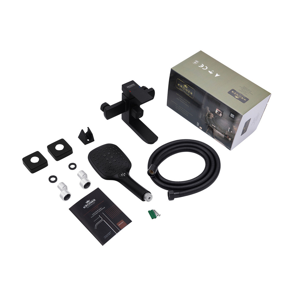 Змішувач для ванни з душовим гарнітуром Kroner KRP Edelstahl Kubus - SCH060 чорний Київ - фото 8