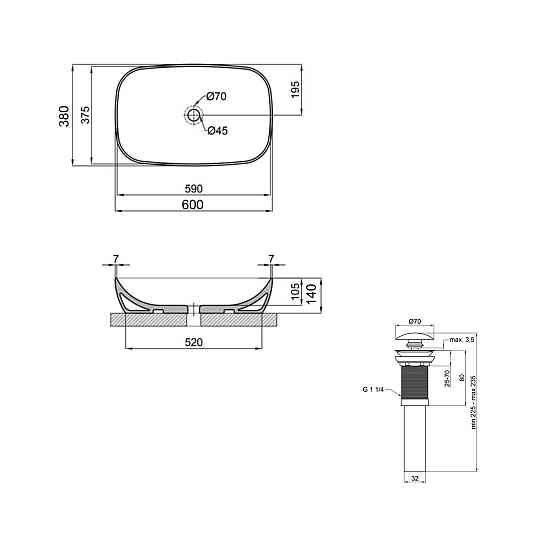 Комплект Qtap Cardinal: Раковина накладная 600x380x140 мм, White, овальная + Донный клапан Pop-up PU02 Киев