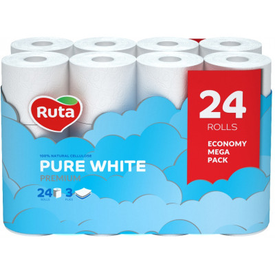 Туалетная бумага Ruta Pure White 3 слоя 24 рулона (4820202892038) Винница - изображение 1