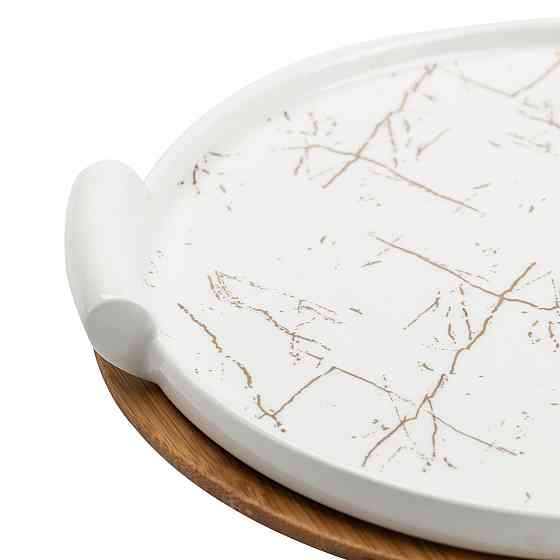 Yiwu порцелянова тортівниця зі скляною кришкою на бамбуковій підставці Коломыя