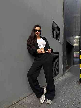 Утепленный женский костюм двойка в спортивном стиле трехнитка на флисе Черный, 46/48 Одесса