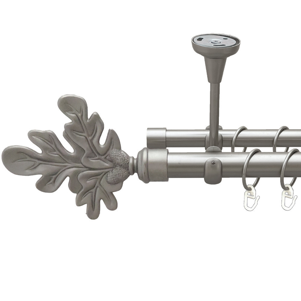 Карниз Orvit Листок Дуба металевий дворядний відкритий до стелі гладка труба кільце металеве Сатин 25\19 мм 160 см (00-00023908) Львів - фото 1