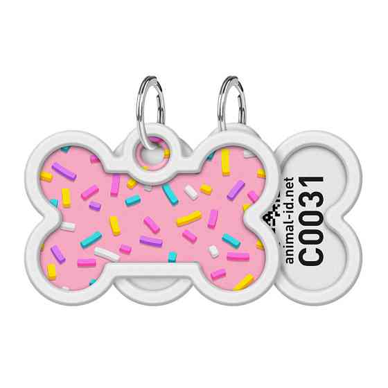 Адресник для собак і котів металевий WAUDOG Smart ID з QR паспортом, малюнок "Маршмелоу", кістка, Д 40 мм, Вінниця