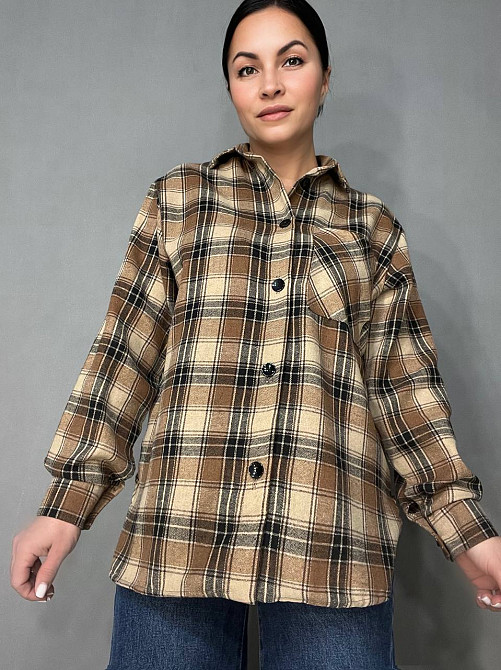 Сорочка жіноча Ariadna 2433 оверсайз подовжена картата тонка фланель в клітинку на гудзиках one size, коричневий, one size Київ - фото 1