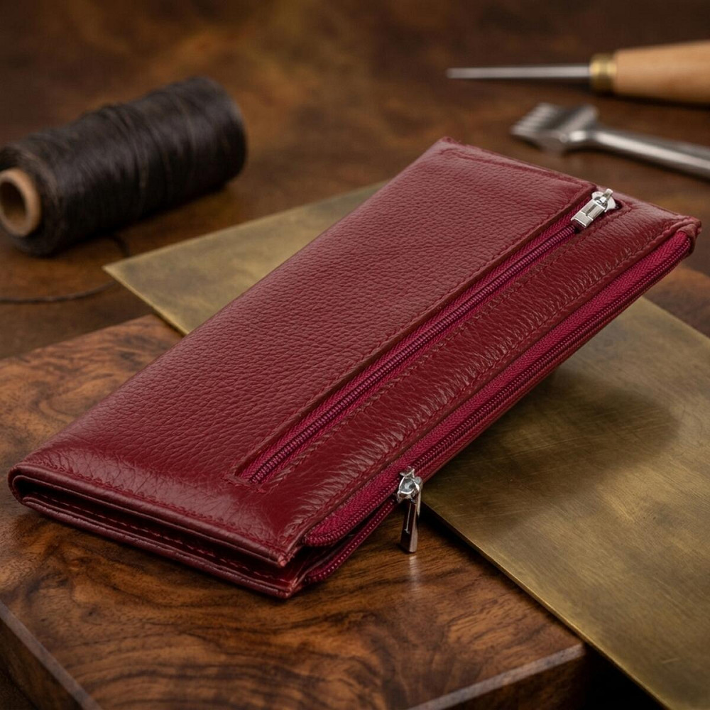 Горизонтальний тонкий гаманець зі шкіри жіночий ST Leather 19326 Бордовий Київ - фото 14
