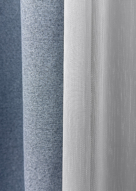 Комплект штор VR-Textil 100% блекаут ASHEN NIGHT 200х270 2шт і Тюль 600х270 1839ш-1153т блакитний з білим 71-069/7 Київ - фото 5