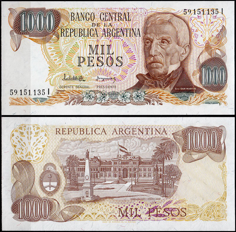 Argentina Аргентина - 1000 Pesos 1976 - 1983 UNC Полтава - фото 1