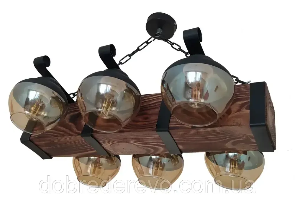 Дерев'яний світильник балка склянним плафоном на ланцюгу Вижниця - фото 1