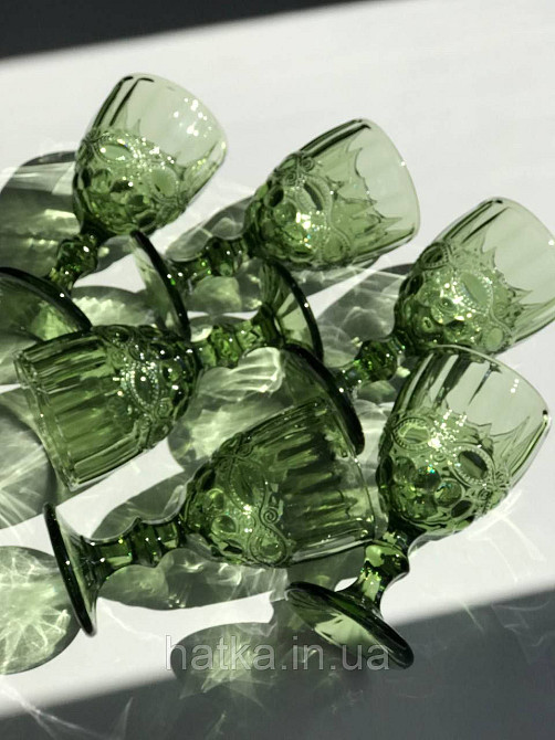 Набір для напоїв 7 предметів 6 шт. келихів + графин 1 л «Вінтаж» 300 мл зелений Київ - фото 3