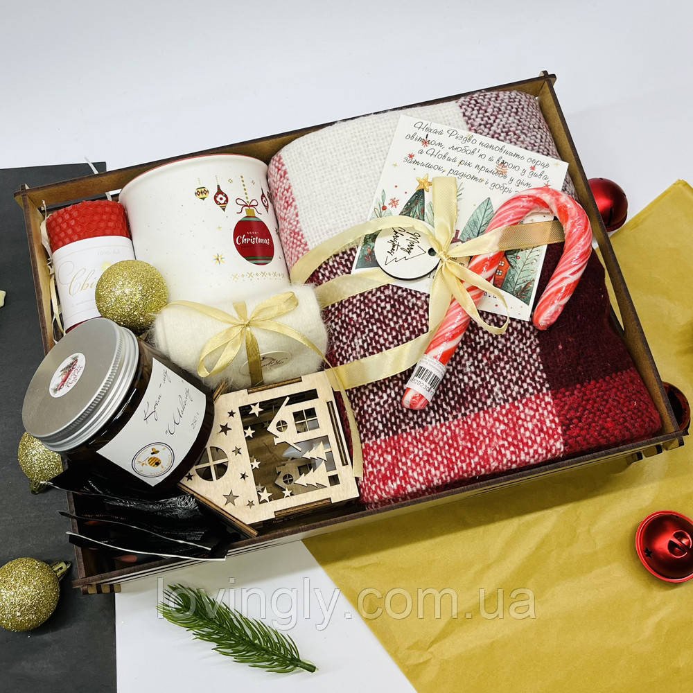 Новогодний подарочный набор с пледом, чашкой, кашемировыми носками и LED-домик Ирпень - изображение 6