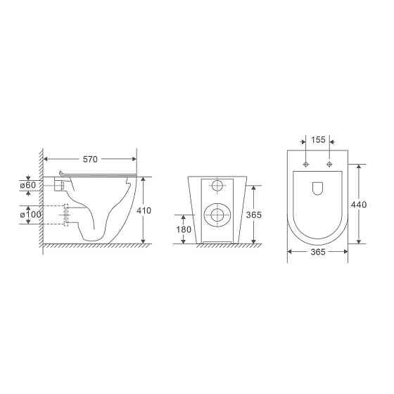 Унітаз підлоговий безбачковий Mixxus Premium ELLIPSE-0701-T1 570х365х410mm, система змиву TORNADO 1  ( MP6593 ) 39871 Харків
