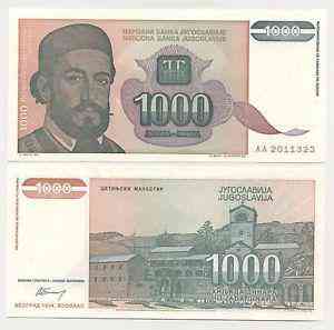 Yugoslavia Югославія - 1000 Dinara 1994 Pick 140a UNC Полтава