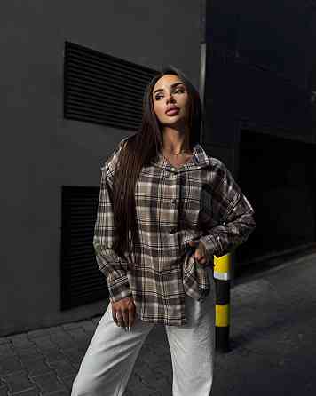 Жіноча повсякденна сорочка в клітинку турецька фланель Беж Одеса