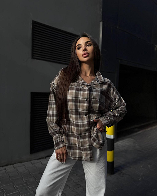 Жіноча повсякденна сорочка в клітинку турецька фланель Беж Одеса - фото 5