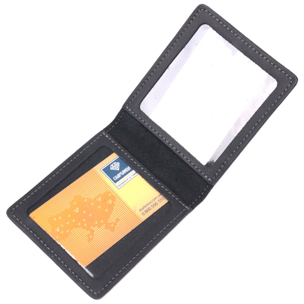 Добротна обкладинка з вінтажної шкіри для посвідчення учасника бойових дій Україна GRANDE PELLE 16759 Чорна Київ - фото 4