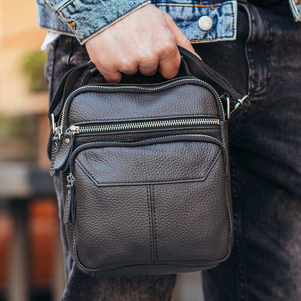 Мужской кожаный мессенджер 18x22x8, сумка планшет через плечо Tiding Bag A25F-1519A черный Киев - изображение 11