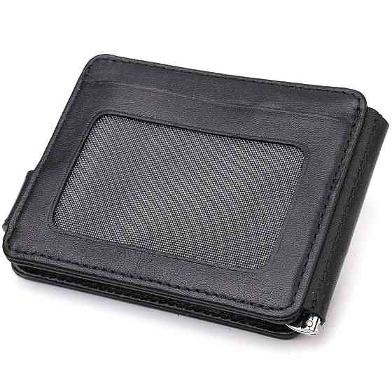 Класичний надійний затискач для грошей з натуральної гладкої шкіри CANPELLINI 21939 Чорний Київ