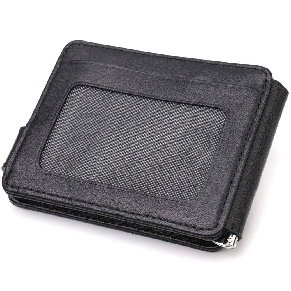 Классический надежный зажим для денег из натуральной гладкой кожи CANPELLINI 21939 Черный Киев - изображение 2