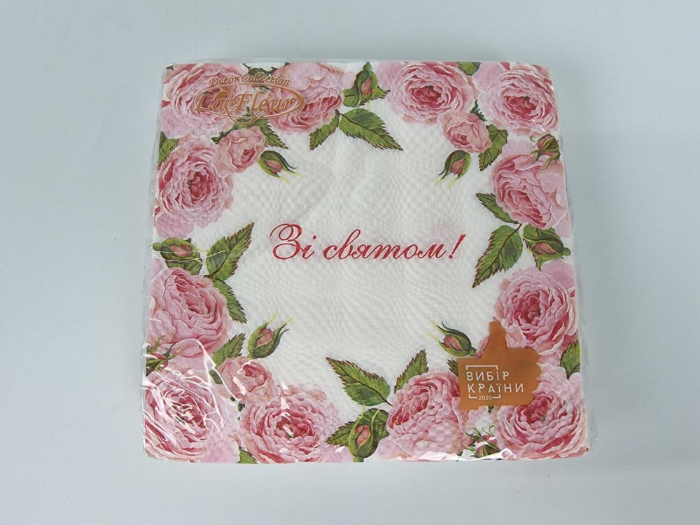 Двухслойная цветочная салфетка (ЗЗхЗЗ, 16шт)  La Fleur Рамка из роз (1310) (1 пачка) Харьков - изображение 1