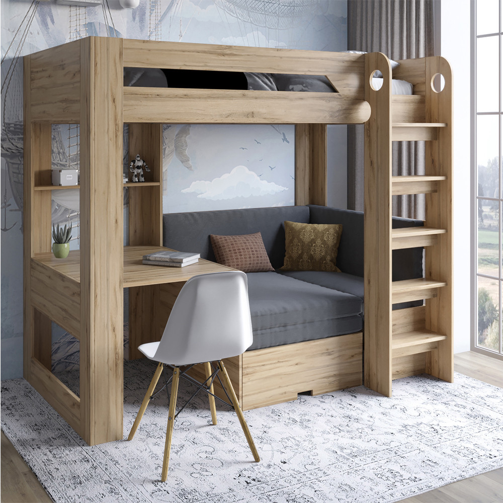 Дитяче двоярусне ліжко LION Флай 90х190 см з вбудованим столом Дуб Аппалачі/Лілі-95 (LION-041637) ТОП Львів - фото 1