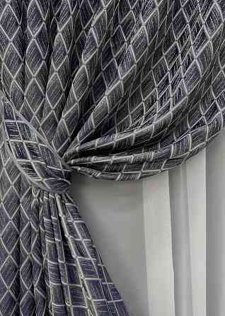 Комплект готових штор VR-Textil Жакард RUBI № 1758ш Темно-синій з молочним 100х300 см 2 шт (31-816) Київ