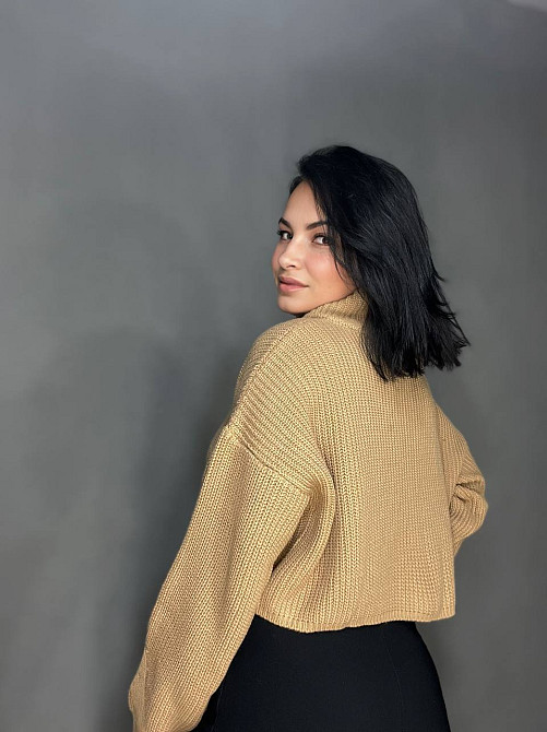 Свитер женский 6752 короткий широкий оверсайз молния на воротнике, карамель, one size Киев - изображение 6