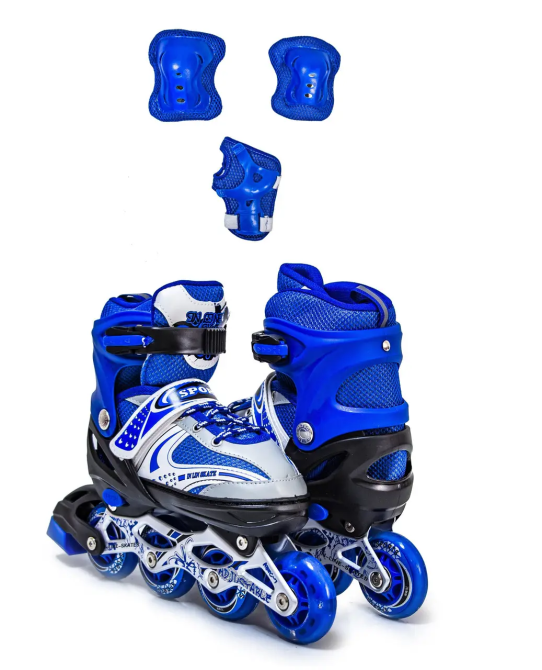 Ролики + наколенники + налокотники + защита на ладони Happy Синие, размер 29-33 Одесса - изображение 1