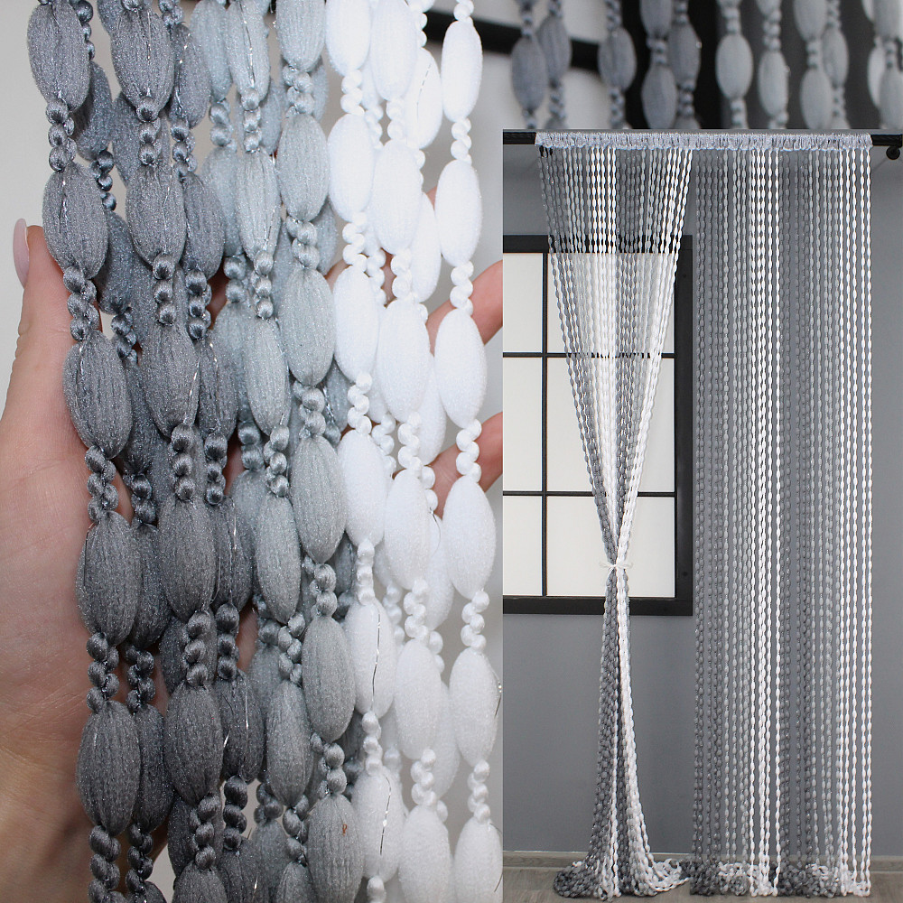 Штори-нитки "Шиніл" з люрексом Темно-сірий з сіро-білим 300х300см 1 шт (61-042) Київ - фото 1