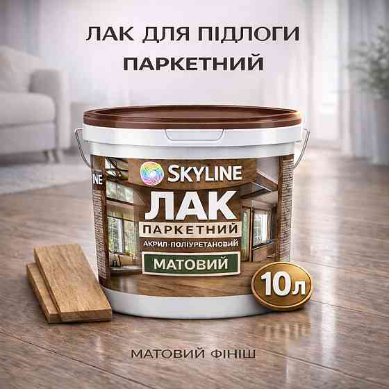 Лак для підлоги матовий Skyline паркетний, акрил-поліуретановий, водний, зносостійкий, без запаху, 10 л Харків
