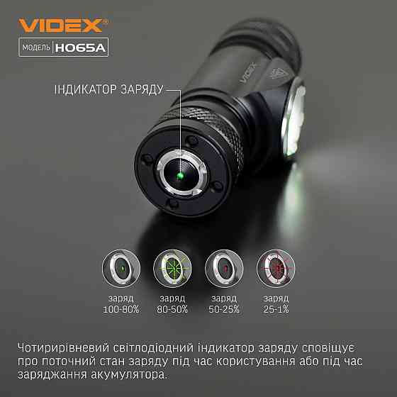 Ліхтарик LED налобний 1200Lm 5000К чорний VLF-H065A Videx Житомир