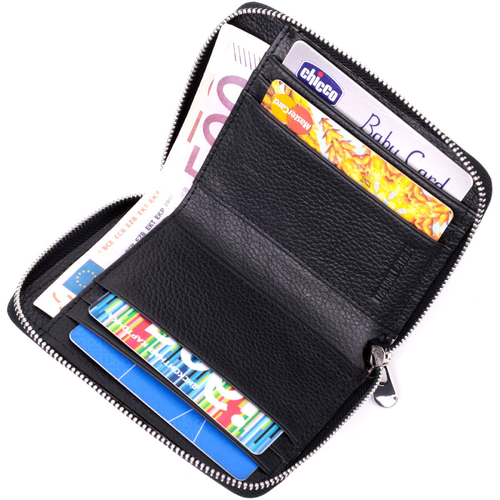 Женский кожаный кошелек на молнии с металлическим логотипом производителя ST Leather 19483 Черный Киев - изображение 5