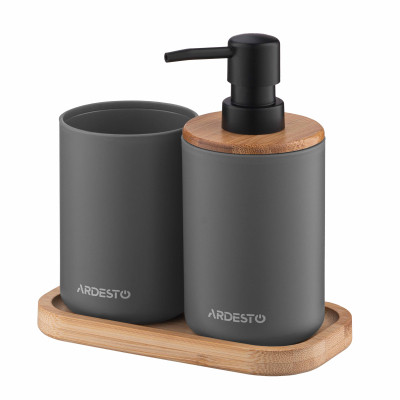Набор для ванной комнаты Ardesto Minimalism 3 предмета Темно-серый 360 мл (ARHB3110GB) Винница - изображение 1