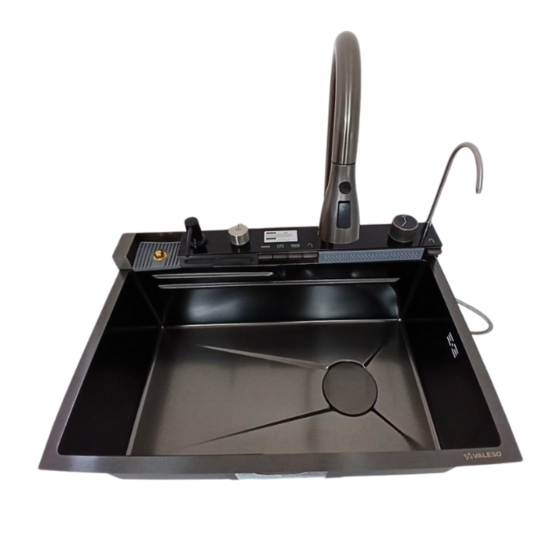 VALESO Мийка кухонна PVD чорна Valeso Handmade "Водоспад" (ДЕКОР) 68х45M Київ